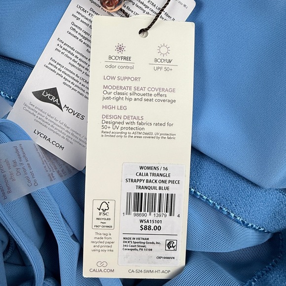 CALIA Womens Triangle Strappy Back One Piece Swimsuit Tranquil Blue Size 16 NWT - Picture 9 of 10